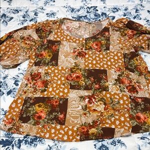 ANDREE BY UNIT Floral Patchwork Blouse in Brown and Orange